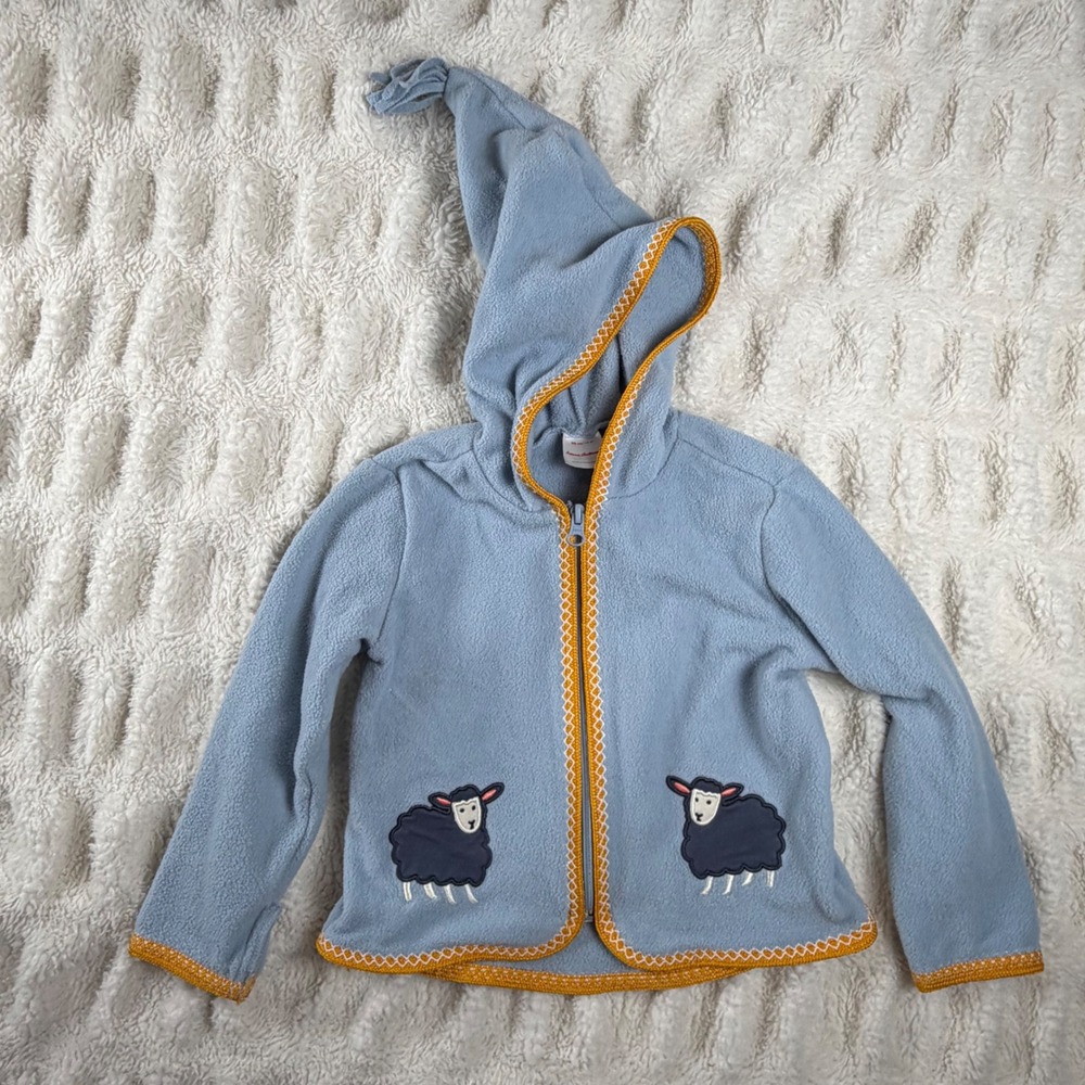 Hanna Andersson Blue Fleece Sheep Pixie Hooded Jacket 3T Recycled Polyester